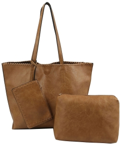 Fashion Whipstitch 2-in-1 Shopper LHU217-1 STONE